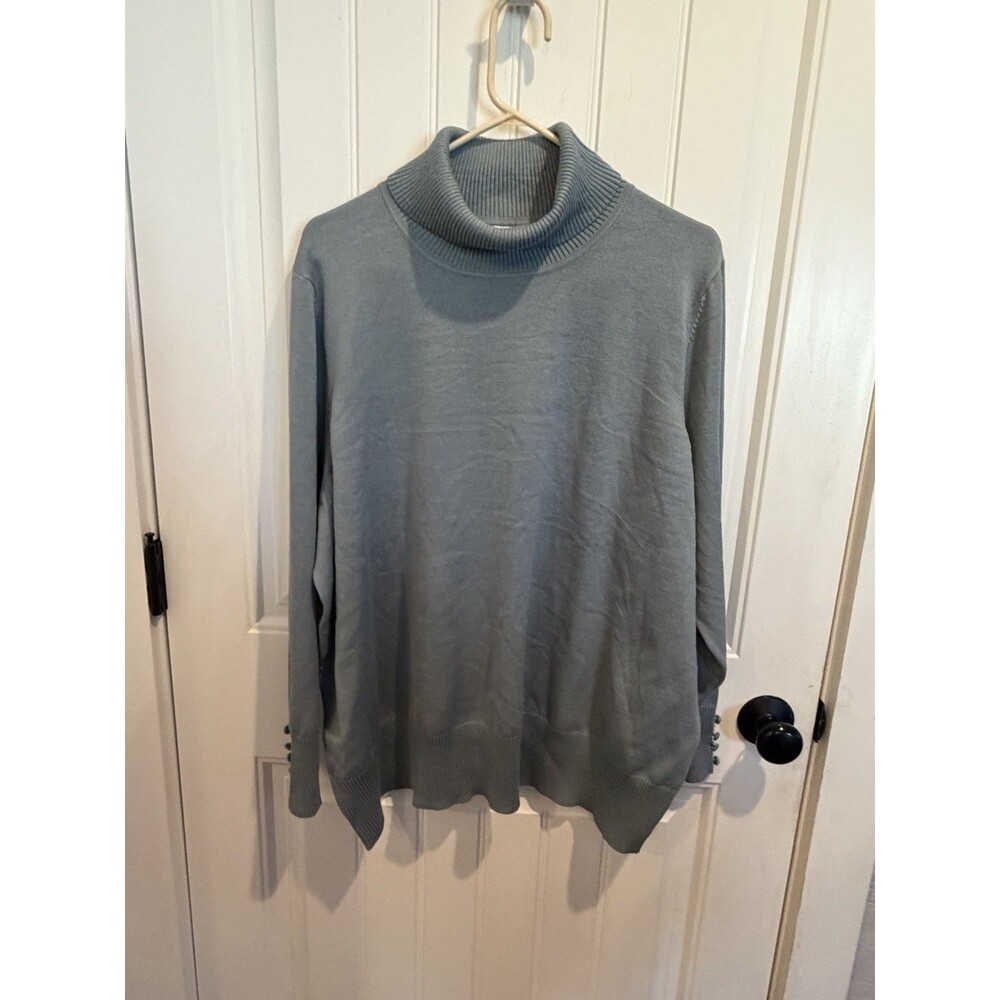 Retrology Blue Turtleneck Sweater Women's Size 3X Button Cuffs Long Sleeve